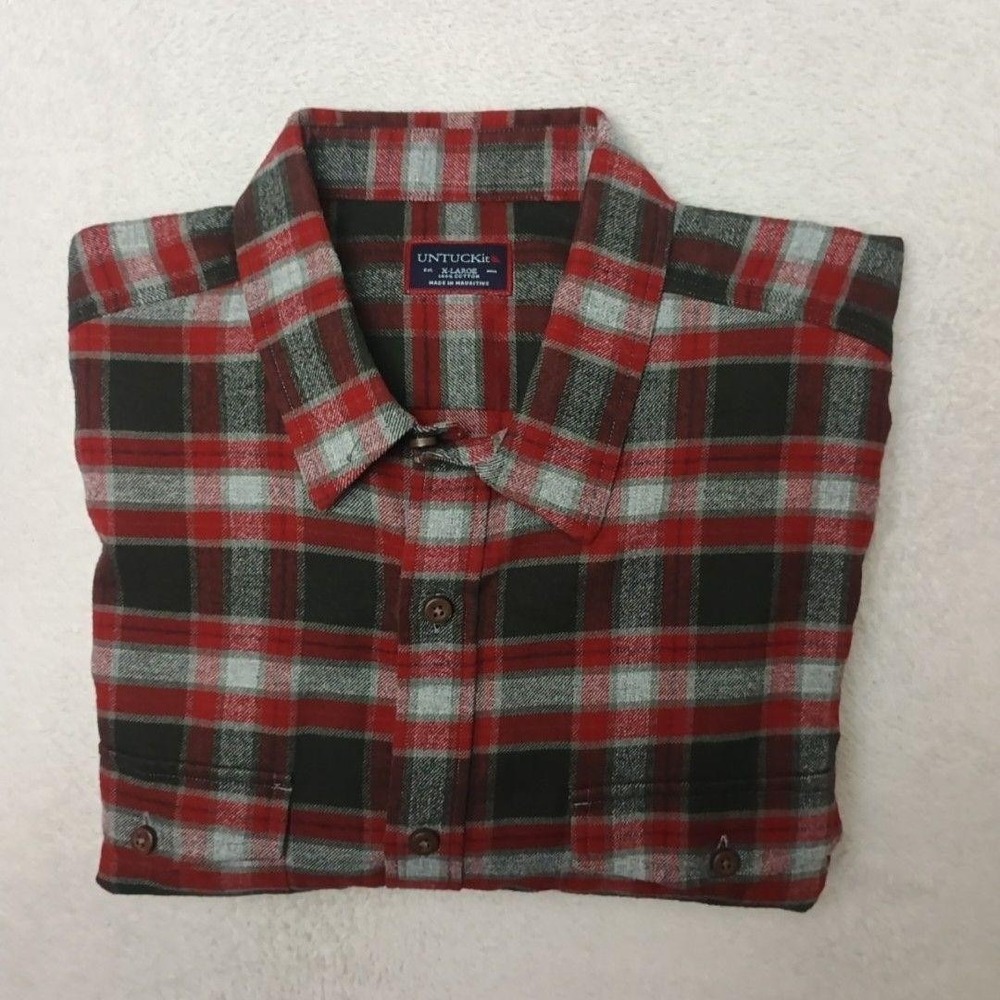 UNTUCKit Shirt Mens XL Red Plaid Flannel Button Long Sleeve Casual Work Manning